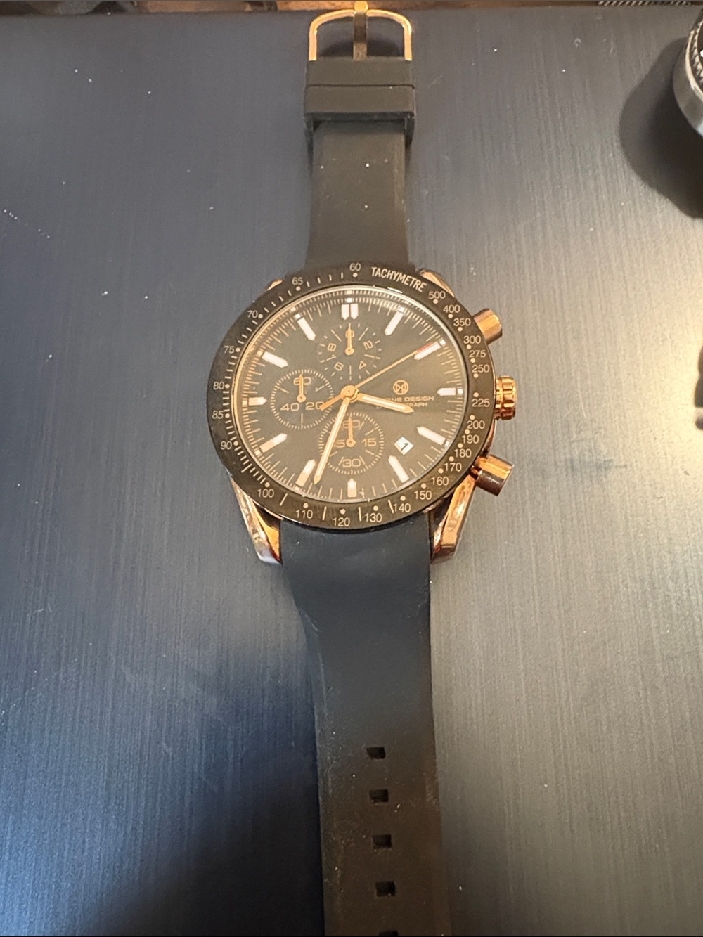 Men's Black and Rose Gold Chronograph Watch - Unknown Brand